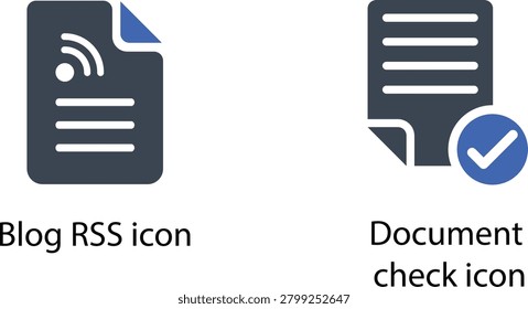 Blog rss feed icon and document check symbol on dark background with blue globe