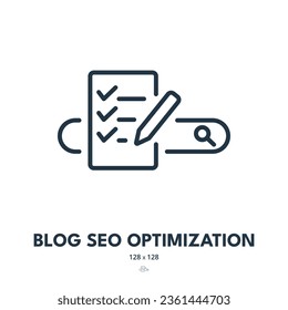 Blog SEO Optimization Icon. Search Bar, Website, Ranking. Editable Stroke. Simple Vector Icon