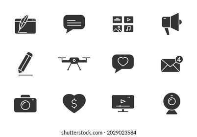 blog silhouette vector icons isolated on white. blogger icon set for web, mobile apps, ui design and promo advertising business