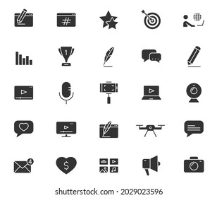 blog silhouette vector icons isolated on white background. blog icon set for web, mobile apps, ui design and print polygraphy and promo advertising business