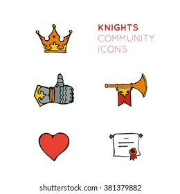 Blog and Social Media icons. Cartoon objects and attributes of knight or king. Social network icons. Social media icons eps.