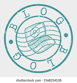 Blog Stamp Postal. Computer Silhouette Seal. Passport Round Design. Vector Icon. Design Retro Travel.