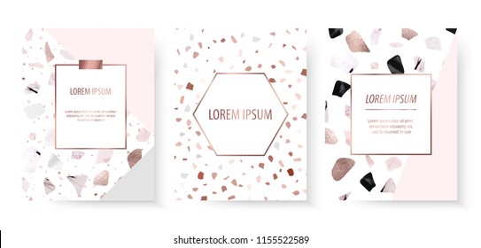 Blog templates with terrazzo texture and rose gold foil.