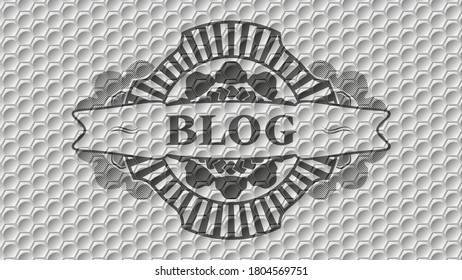Texto del blog dentro del patrón de estilo geométrico brillante gris emblema realista. Fondo de diseño. Ilustración. 