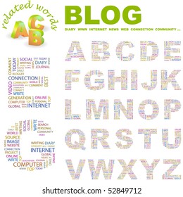 BLOG. Kollektion von Vektorbriefen. Wordcloud-Illustration.