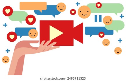 Blog, vlog, online channel, creating video content. Speech bubble. Play button icon