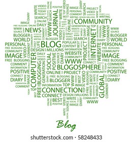 BLOG. Word collage on white background. Illustration with different association terms.