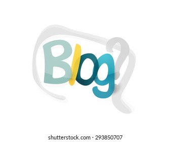Blog word, drawn lettering typographic design element. Hand lettering, handmade calligraphy isolated