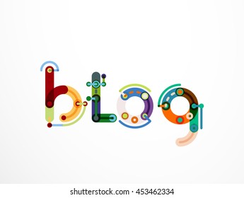 Blog word lettering banner, created with connected colorful lines. Mobile app, web design or business presentation element