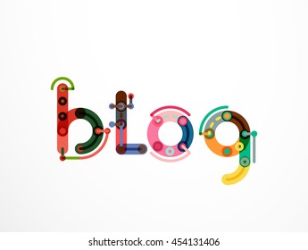 Blog word lettering banner, created with connected colorful lines. Mobile app, web design or business presentation element