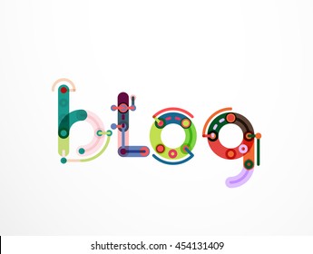 Blog word lettering banner, created with connected colorful lines. Mobile app, web design or business presentation element