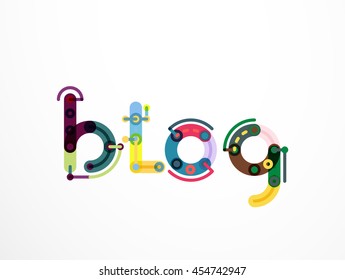 Blog word lettering banner, created with connected colorful lines. Mobile app, web design or business presentation element