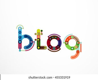 Blog word lettering banner, created with connected colorful lines. Mobile app, web design or business presentation element