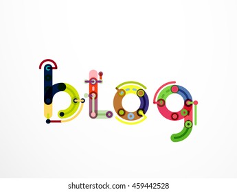 Blog word lettering banner, created with connected colorful lines. Mobile app, web design or business presentation element