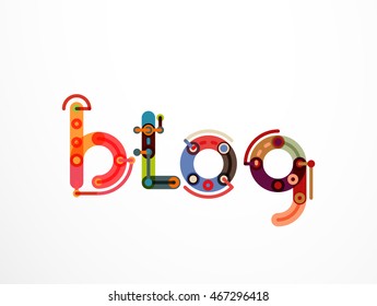 Blog word lettering banner, created with connected colorful lines. Mobile app, web design or business presentation element