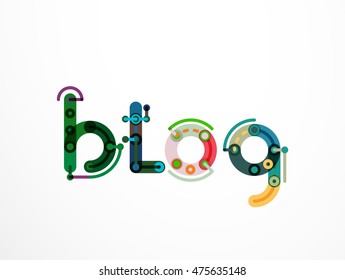 Blog word lettering banner, created with connected colorful lines. Mobile app, web design or business presentation element