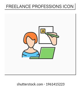 Blog writing color icon. Blogger. Write personal knowledge, thoughts on web pages, applications. Freelance professions concept. Isolated vector illustration