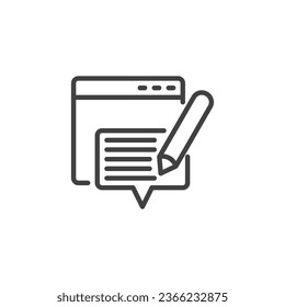 Blog writing line icon. Web page with chat message linear style sign for mobile concept and web design. Web Stories outline vector icon. Symbol, logo illustration. Vector graphics