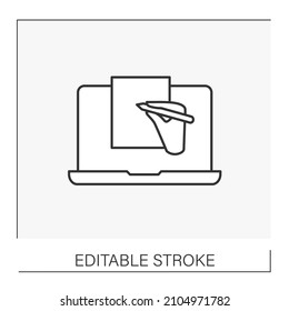  Blog writing line icon. Write personal knowledge, thoughts on web pages. Online professions concept. Isolated vector illustration. Editable stroke