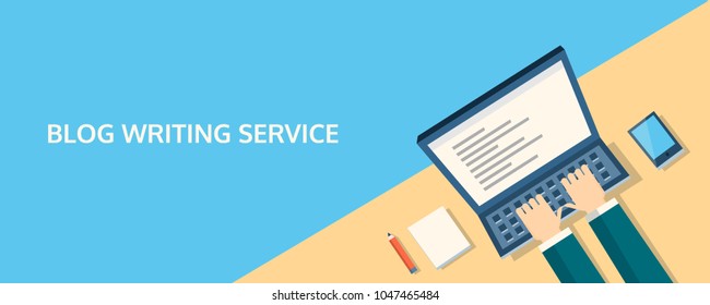 Blog writing service - Content development - Writing jobs flat vector banner illustration