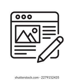 Icono de diseño de la escritura del vector de escritura del blog. Símbolo de desarrollo y marketing SEO sobre el fondo blanco del archivo EPS 10