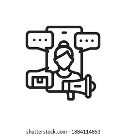 Blogger advertising line black icon. SMM promotion. 