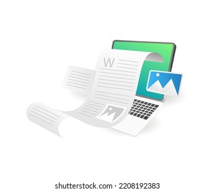 Blogger Article Concept Paper in isometric flat illustration