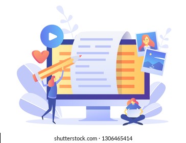 Blogger, Blog content, Blogging, post Concept for web page, banner, presentation, social media, documents, cards, posters. Vector illustration . Commercial Blog posting, Internet, Making You Content