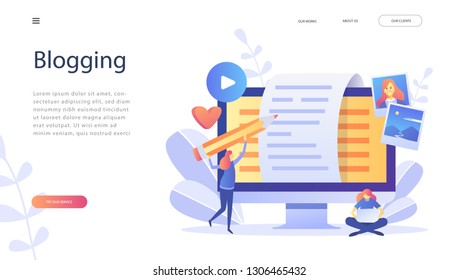 Blogger, Blog content, Blogging, post Concept for web page, banner, presentation, social media, documents, cards, posters. Vector illustration . Commercial Blog posting, Internet, Making You Content