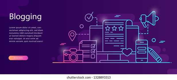 Blogger, Blog content, Blogging, post Concept for web page, banner, presentation, social media, documents, cards, posters. Vector illustration . Commercial Blog posting, Internet, Making You Content