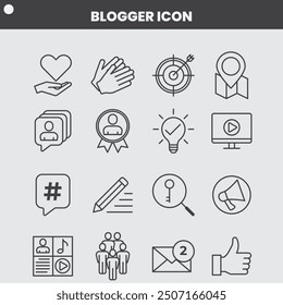 Blogger, blogging, blog - thin line web icon set. Personal Brand and more. Outline icons collection.