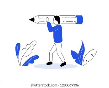 Blogger cartoon character. Editor copywriter person flat line vector doodle illustration for blogger journalist interviewer. Writer concept.