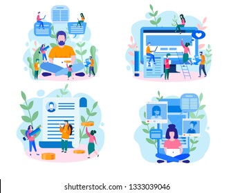 Blogger character, creative blogging, commercial blog posting, copywriting,  vector illustration, content marketing strategy. Content Marketing, SMM.
