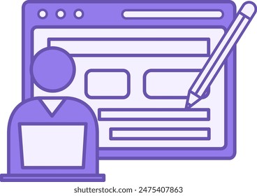 Blogger Color Icon. Vector Icon. Website with Content and Vlogger with Laptop. Blogging on the Internet. Publishing Content on the Online Platform