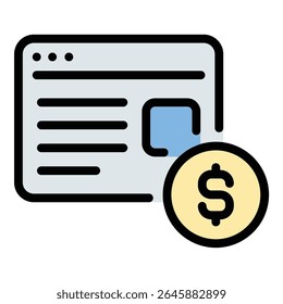 Ilustração em estilo de linha plana do ícone da comissão do blogueiro representando ganhos de conteúdo promocional ou marketing de afiliados, adequado para parcerias de influenciadores, publicidade digital