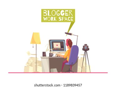 Blogger composition with images of home interior elements and domestic work space of online blogging studio vector illustration