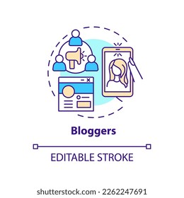 Blogger concept icon. Content on social media. Affiliate marketers type abstract idea thin line illustration. Isolated outline drawing. Editable stroke. Arial, Myriad Pro-Bold fonts used