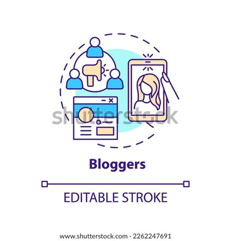 Blogger concept icon. Content on social media. Affiliate marketers type abstract idea thin line illustration. Isolated outline drawing. Editable stroke. Arial, Myriad Pro-Bold fonts used