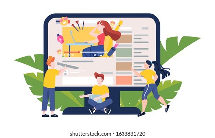 Blogger concept illustration. Watch content in the internet. Idea of social media and network. Online communication. Isolated flat vector illustration