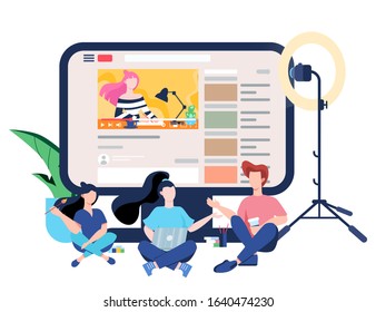 Blogger concept illustration. Watch content in the internet. Idea of social media and network. Online communication. Isolated flat vector illustration