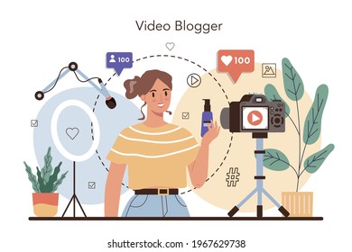 Blogger concept. Sharing media content in the internet. Idea of social media