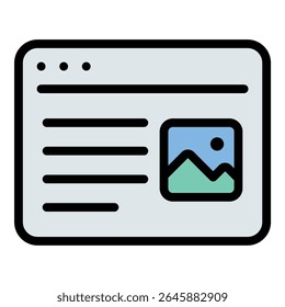 Ícone de conteúdo do blogueiro ilustração em estilo de linha plana representando material escrito ou visual criado para blogs, adequado para publicação digital, marketing de conteúdo e projetos de engajamento online