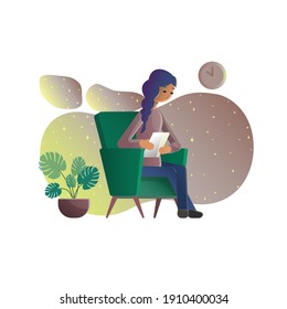 Blogger creates content. The author composes the script in a cozy atmosphere.