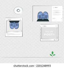 Blogger creating content Post. woman new post for social media. Author at mobile. Social update and new post concept. Flat vector illustration isolated on white background