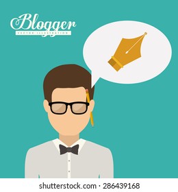 Blogger design over blue background, vector illustration