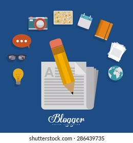 Blogger design over blue background, vector illustration