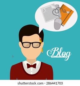 Blogger design over blue background, vector illustration