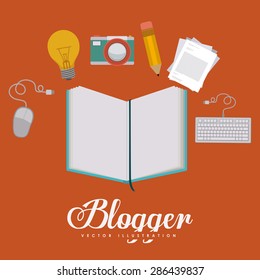 Blogger design over orange background, vector illustration