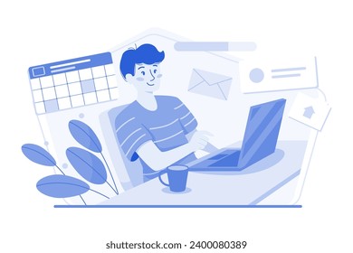 Blogger Doing Content Management Illustration concept on white background