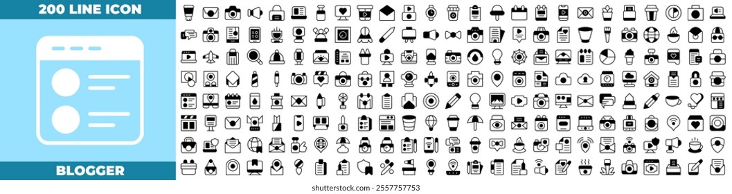 Blogger Duotone Editable Icons set. Vector illustration in modern thin duotone style of blogger icons: blogger, laptop, marketing, etc